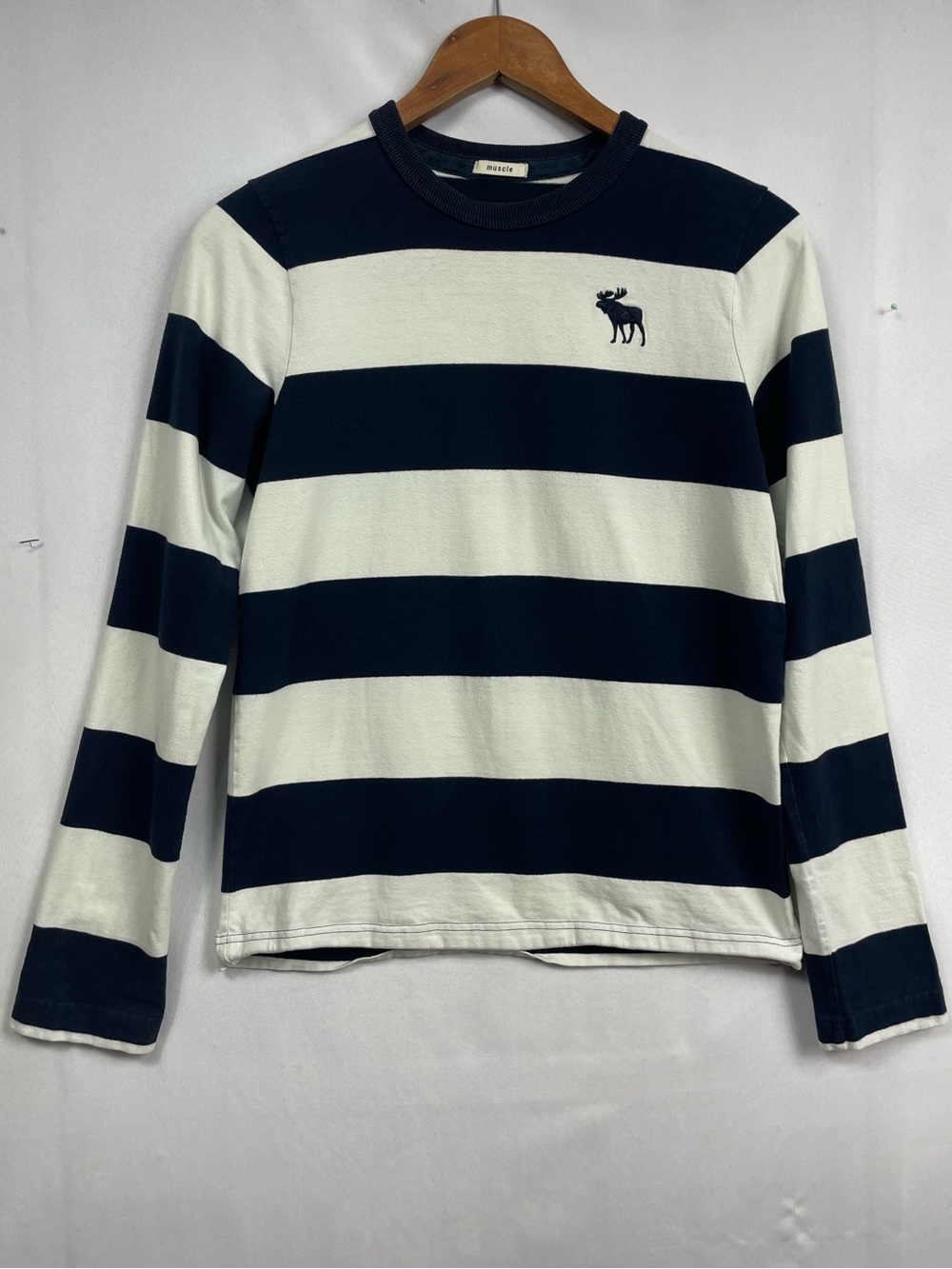 Abercrombie Kids Muscle Fit Y2K Rugby Stripe Tee XL Navy Blue Preppy Academia